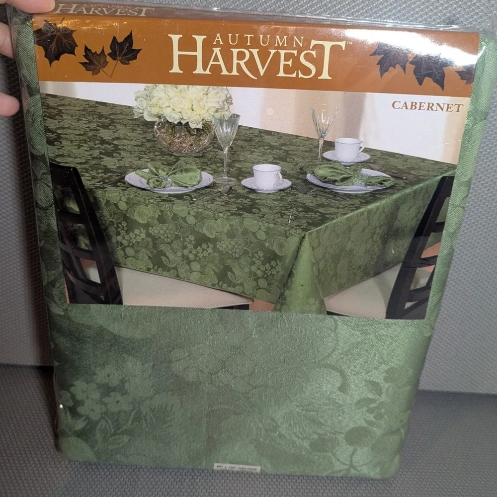 New VTG Autumn Harvest Cabernet Sage Green Damask Tablecloth 60x120 Oblong Grape